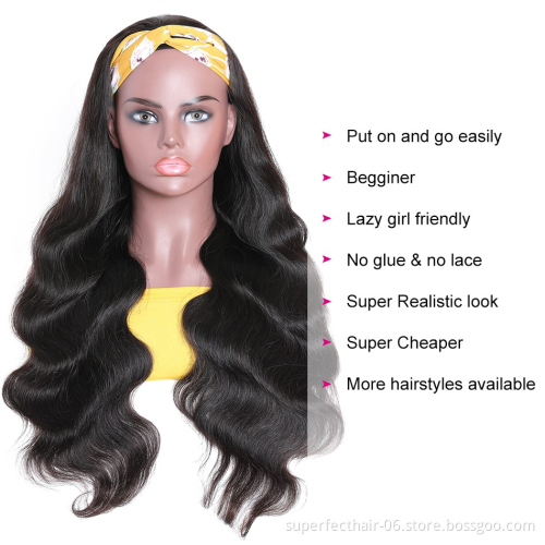 150% 180% Density Headband Wig Human Hair For Black Women With Headband Malaysian Bodywave Headband Human Hair Wigs